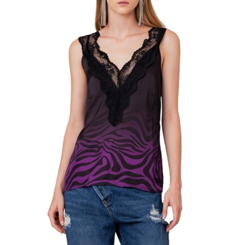 Gaelle top in raso nero-viola