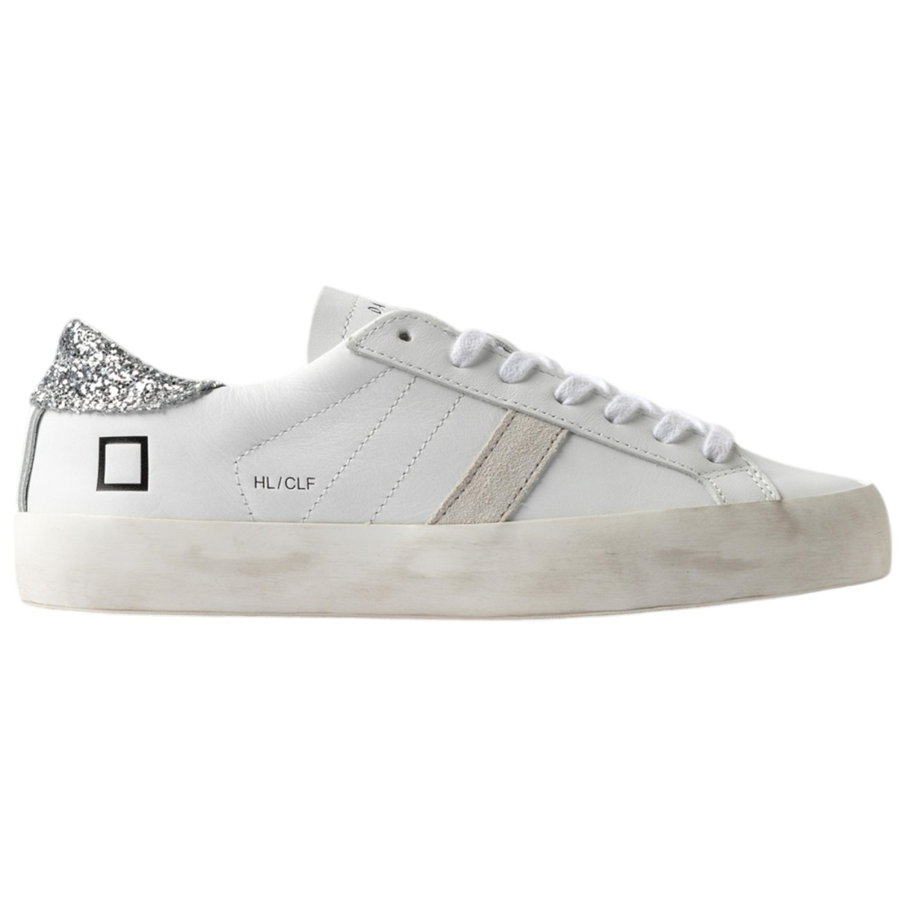 Date woman sneakers Hill low calf white silver