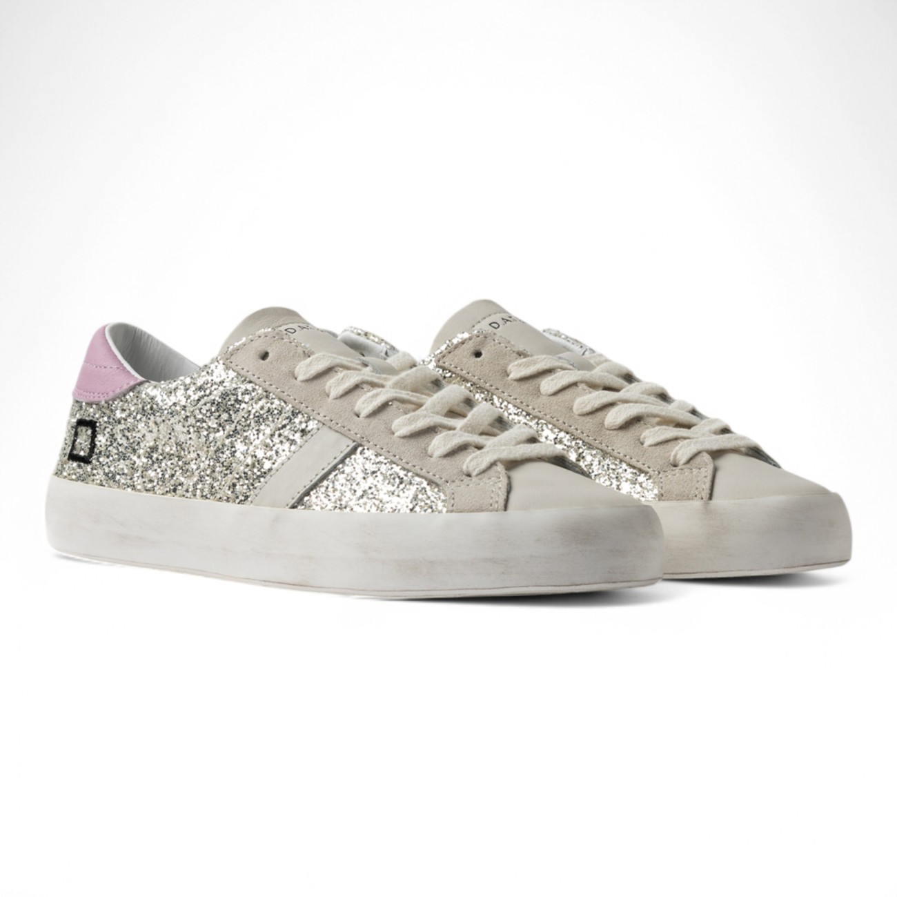 Date woman sneakers Hill low glitter platinum