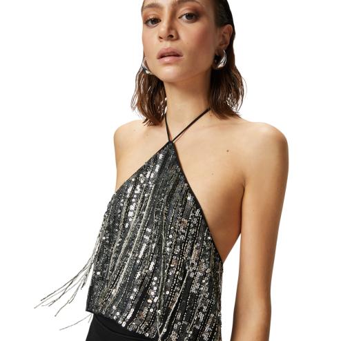 Pinko top corto in pailettes