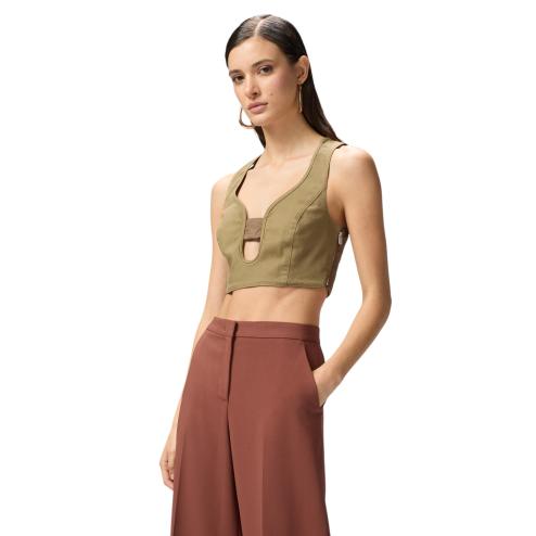 Pinko top verde in gabardina