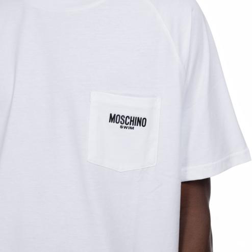 Moschino t-shirt bianca logo swim nero