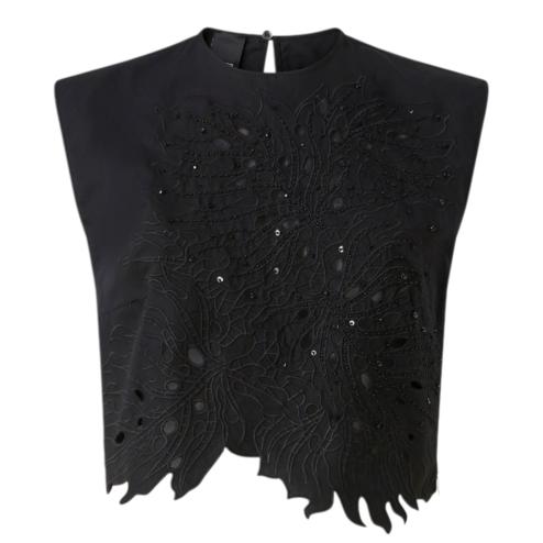 Pinko top nero con ricamo sangallo