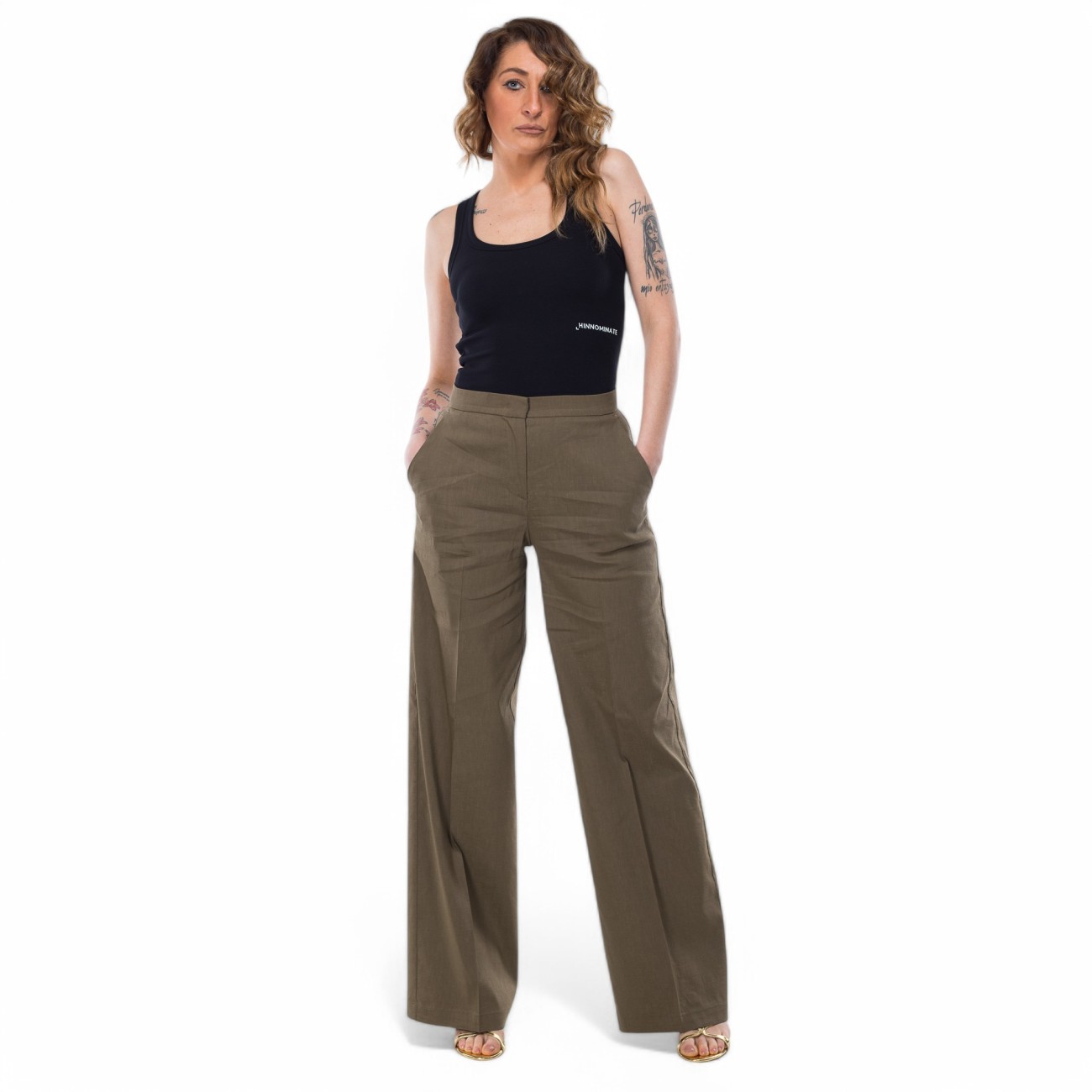 Pinko pantalone verde in lino