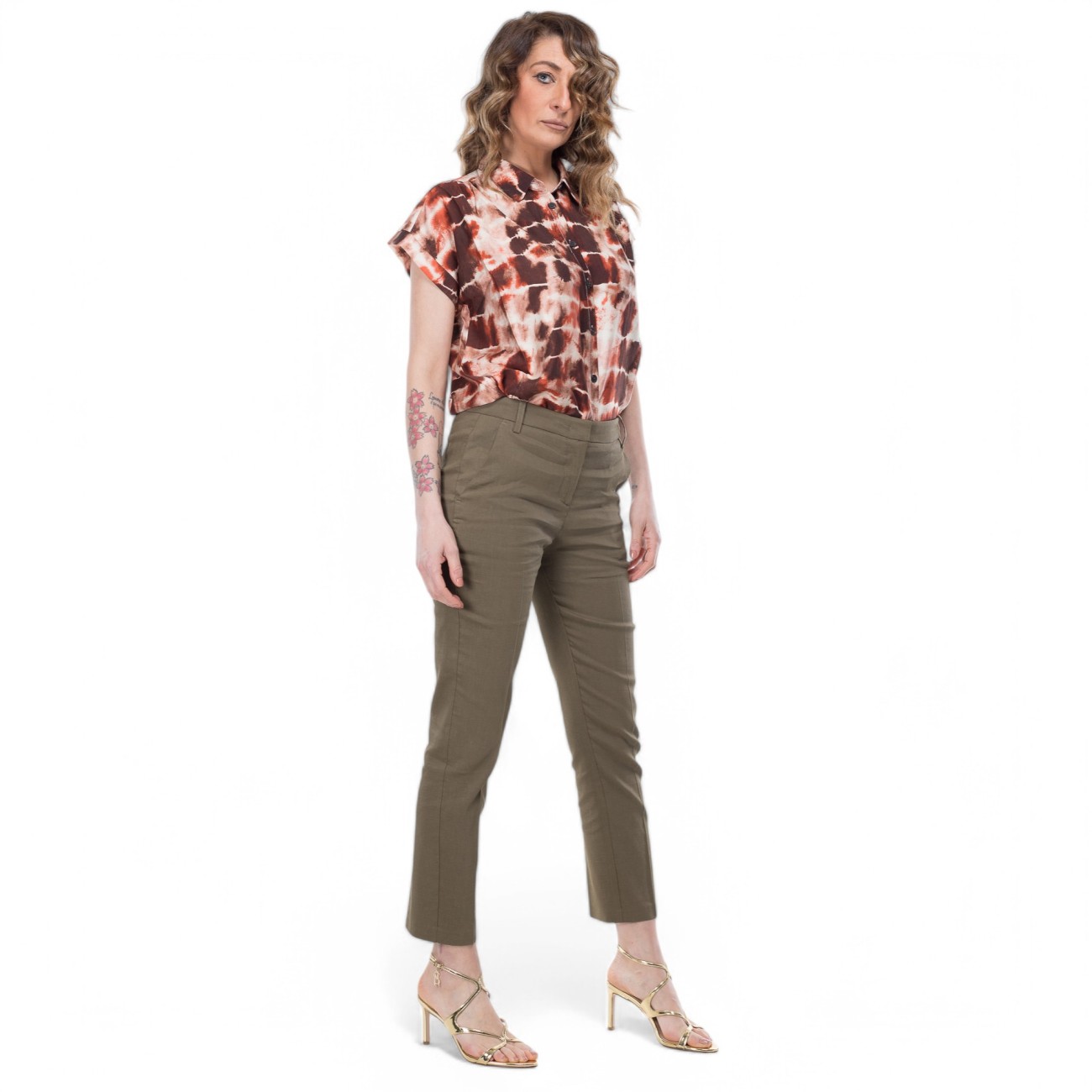 Pinko pantalone verde in lino stretch