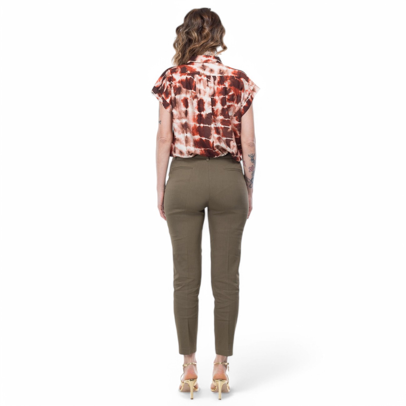 Pinko pantalone verde in lino stretch