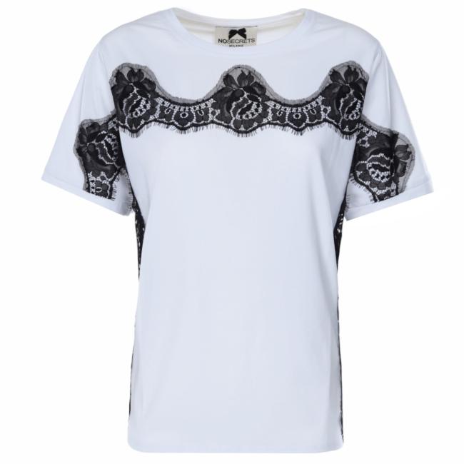 Nosecrets t-shirt bianca con pizzo laterale