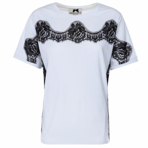 Nosecrets t-shirt bianca con pizzo laterale