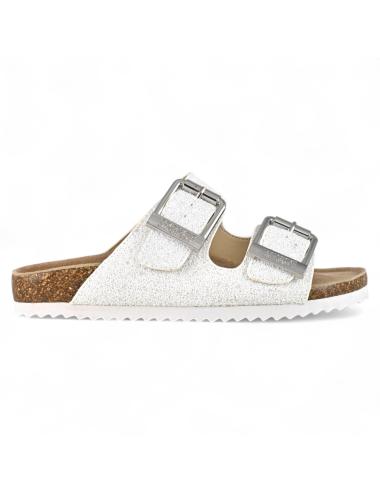 Colors of California glitter sandals white with buckles