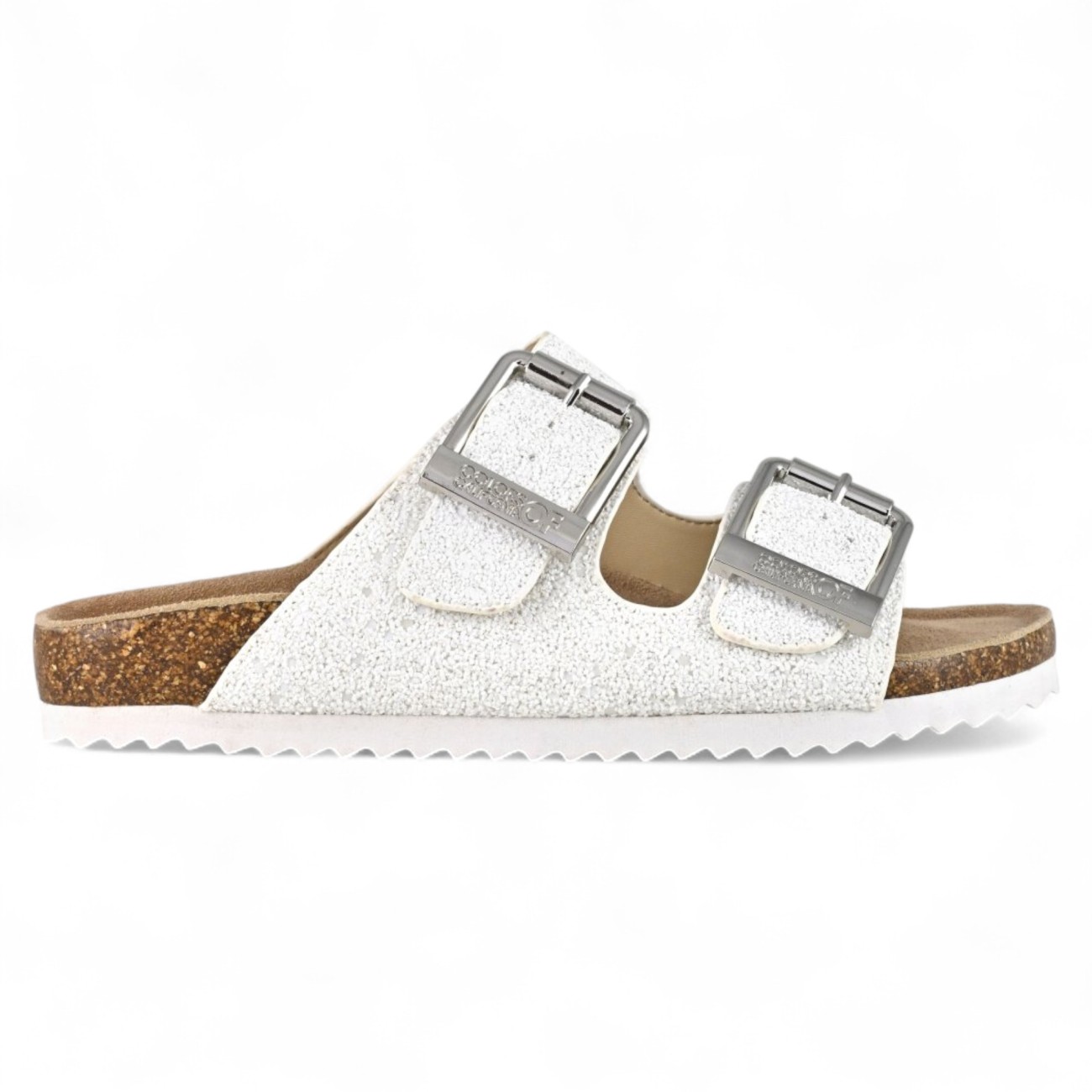 Colors of California glitter sandals white with buckles