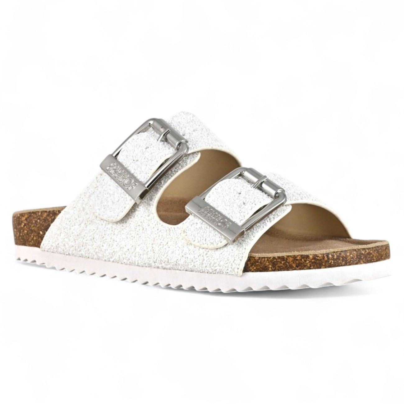 Colors of California glitter sandals white with buckles