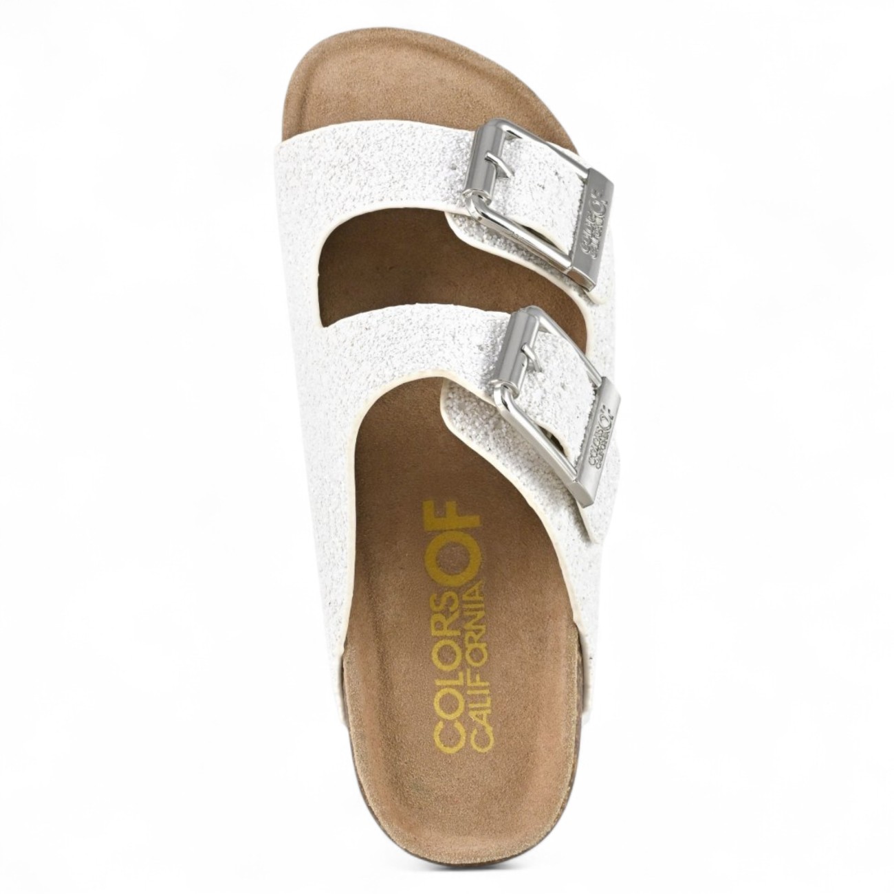Colors of California glitter sandals white with buckles