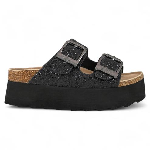 Colors of California sandali platform fibbie neri glitter