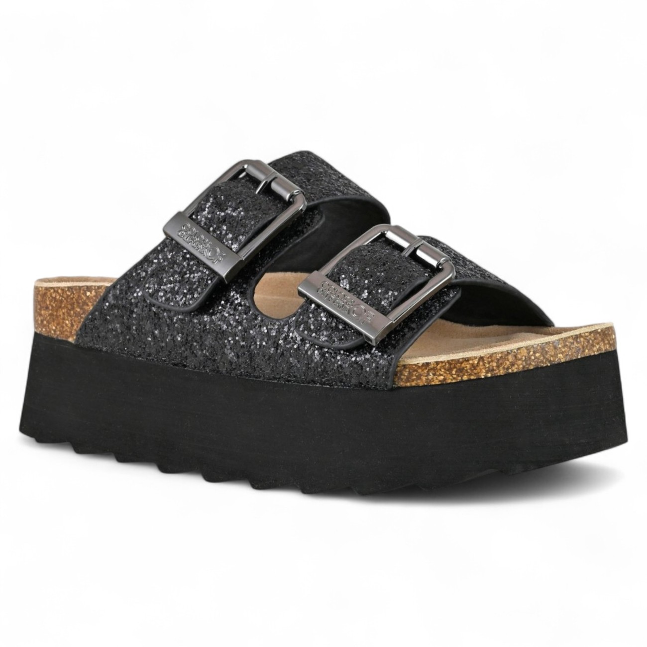 Colors of California platform sandals glitter black