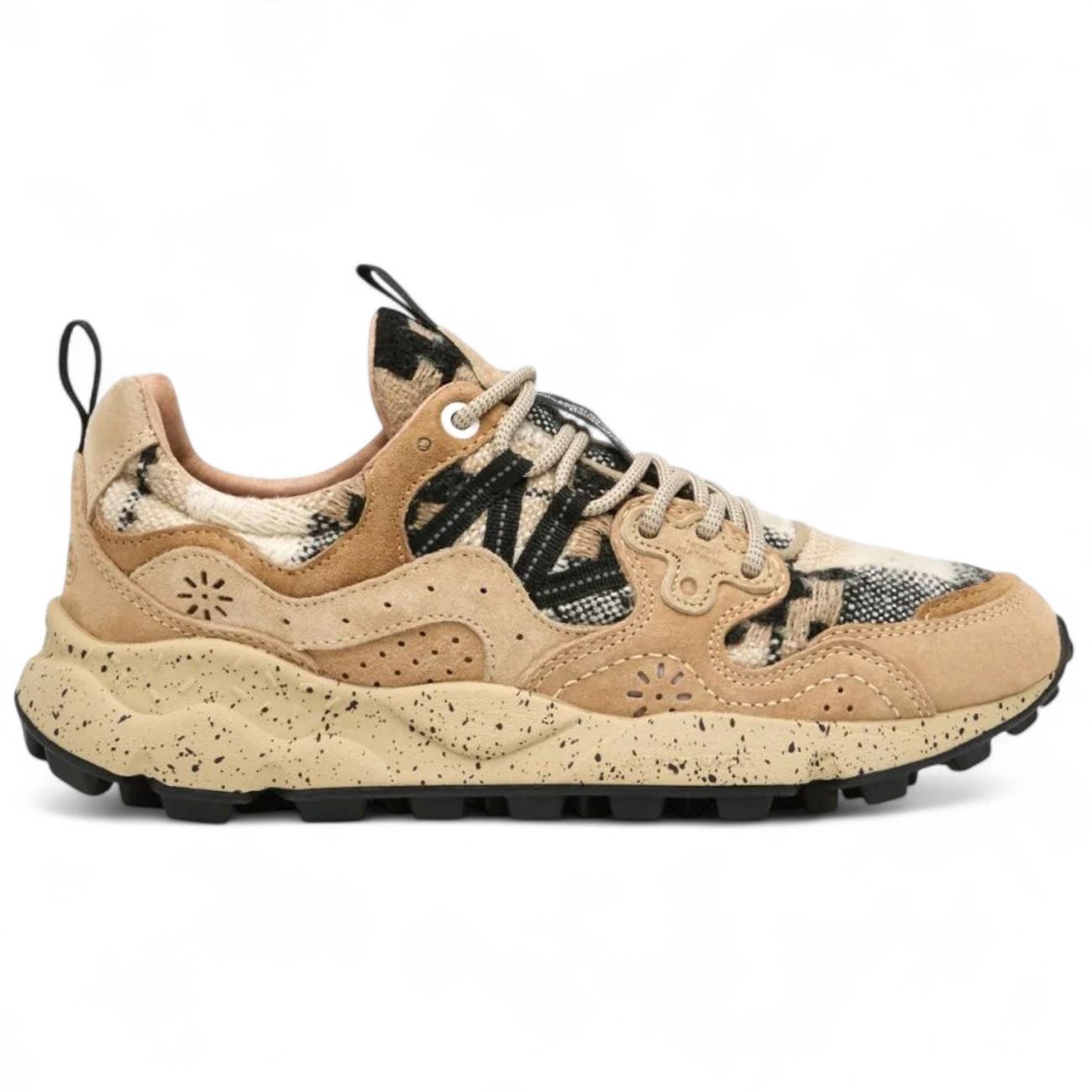 FLOWER MOUNTAIN Yamano suede beige lana check nero