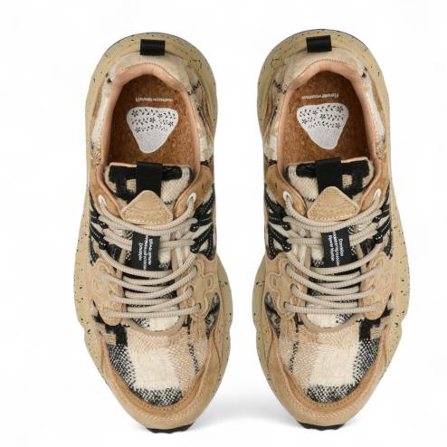 FLOWER MOUNTAIN Yamano suede beige lana check nero