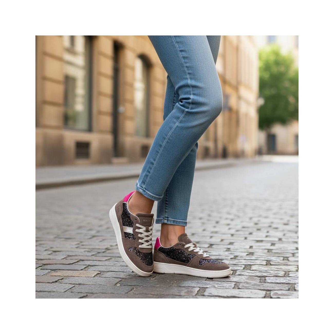 Date Coutr 2.0 glitter bronze women's sneakers