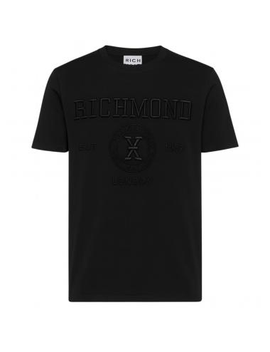 John Richmond Men's Black T-Shirt with Embroidered Logo