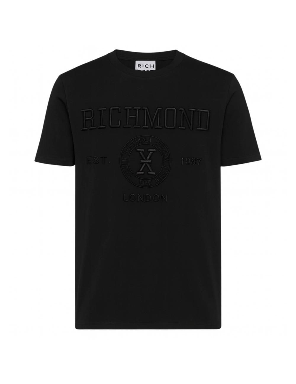 John Richmond Men's Black T-Shirt with Embroidered Logo