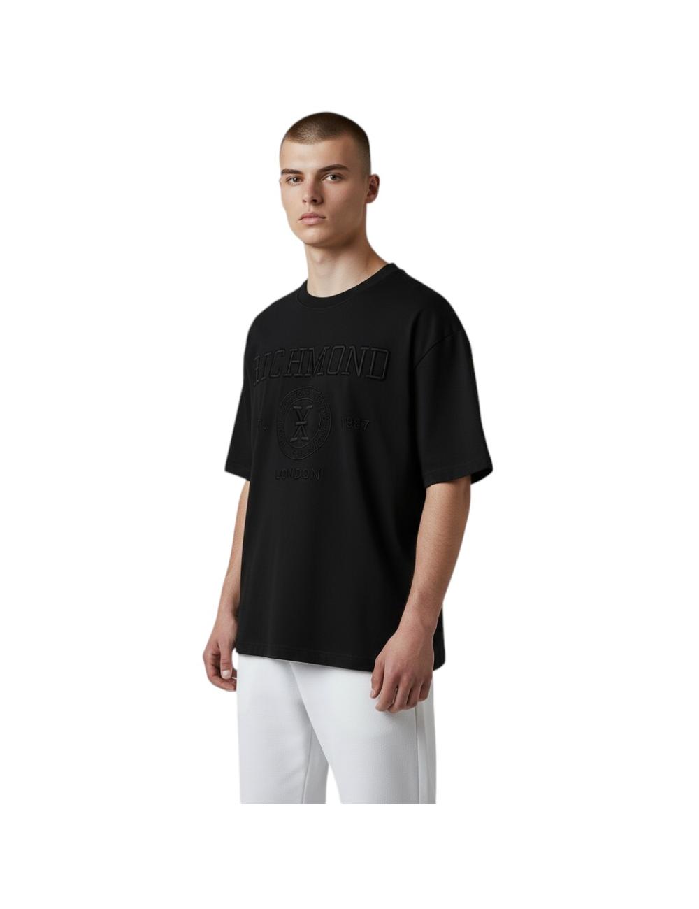 John Richmond Men's Black T-Shirt with Embroidered Logo