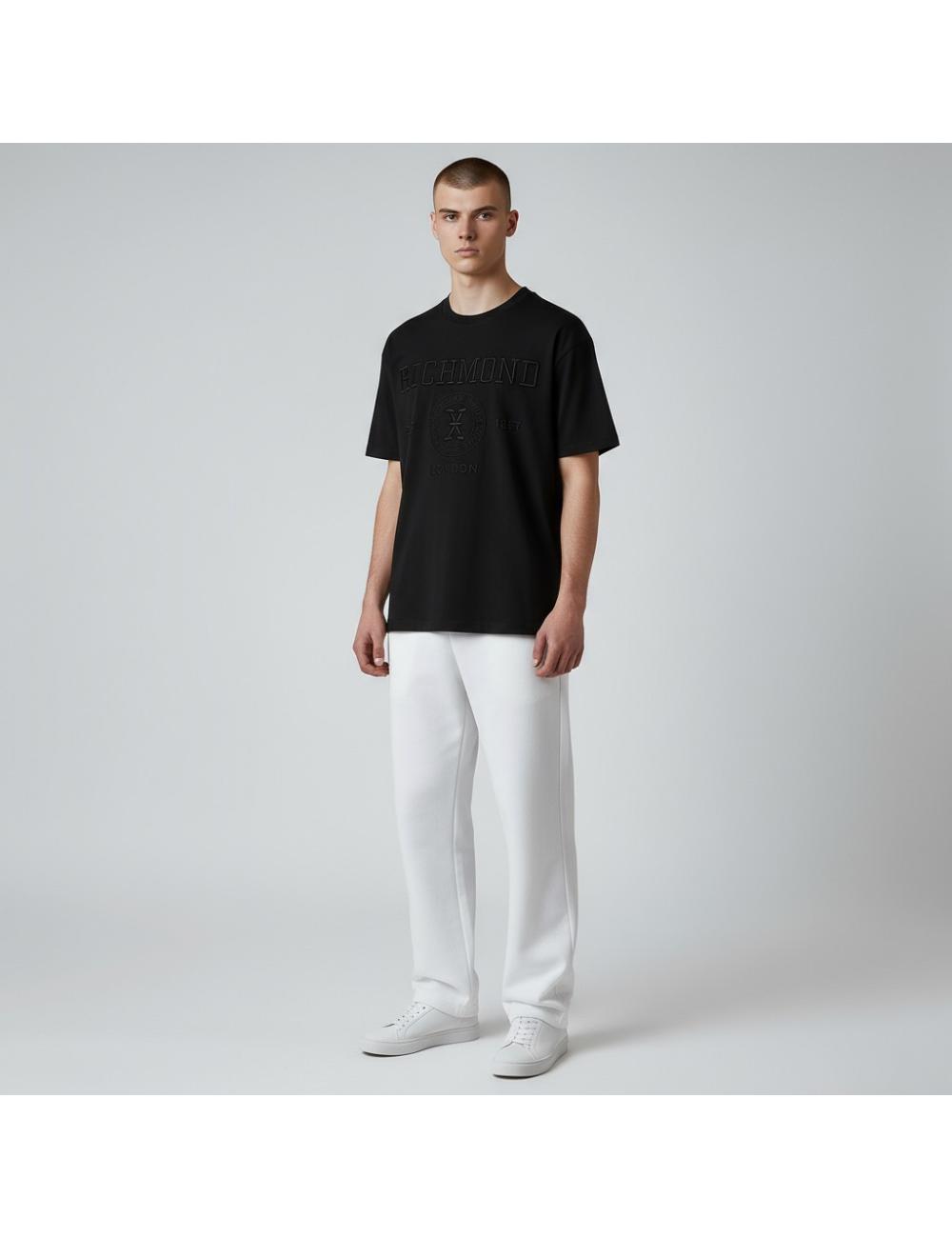 John Richmond Men's Black T-Shirt with Embroidered Logo