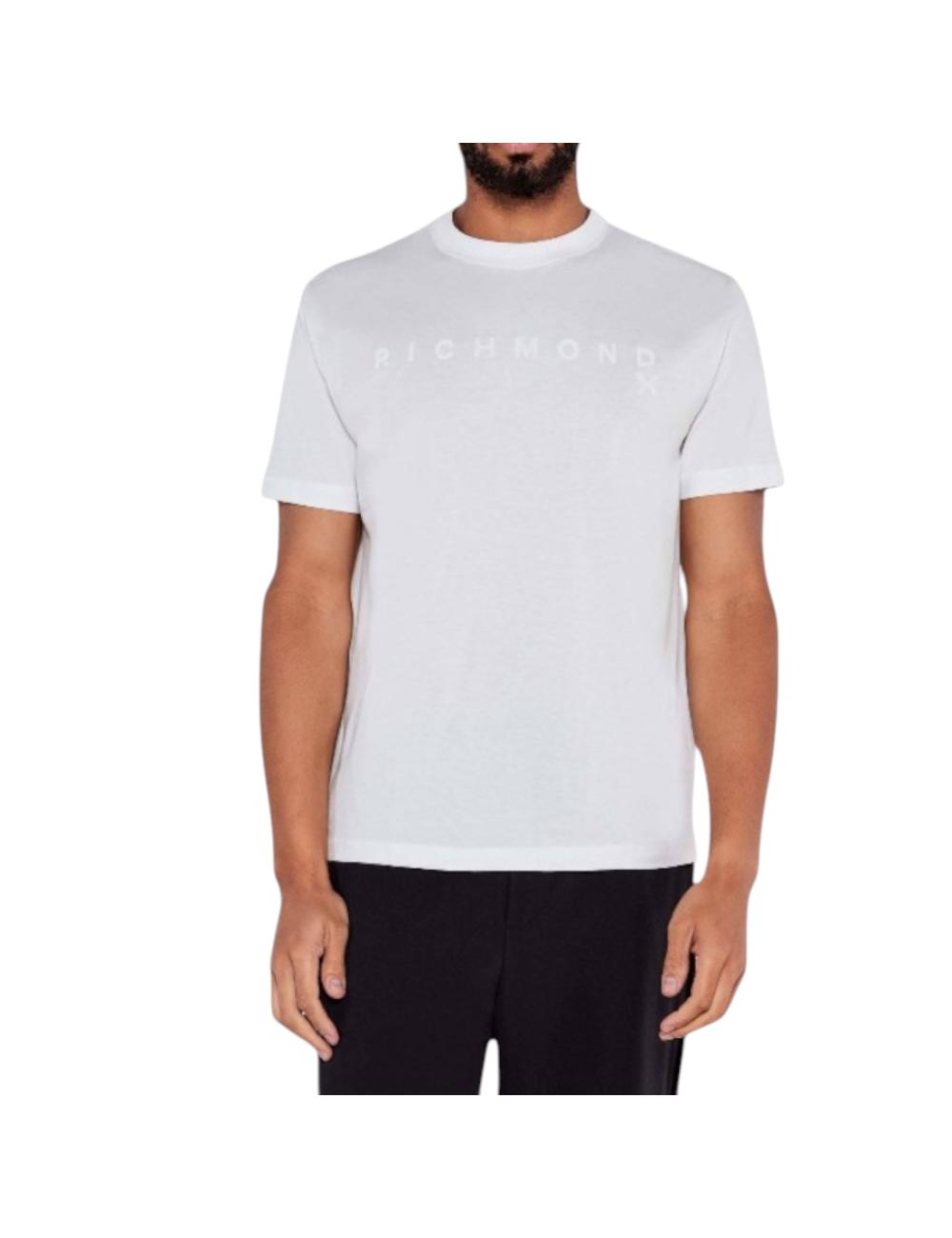 John Richmond Men's White T-Shirt with Embossed Logo