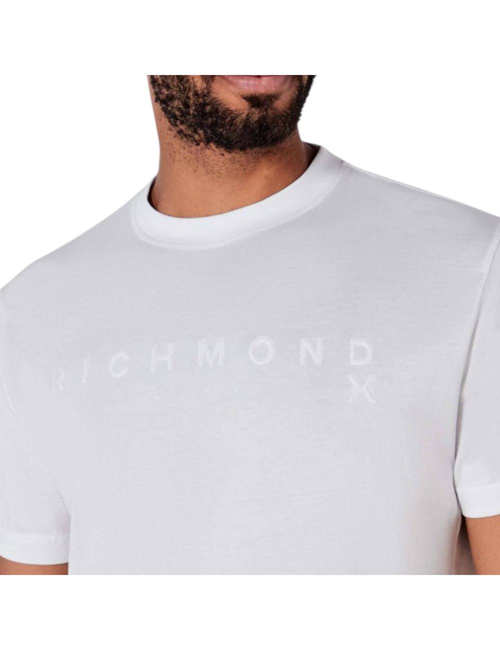 John Richmond Men's White T-Shirt with Embossed Logo