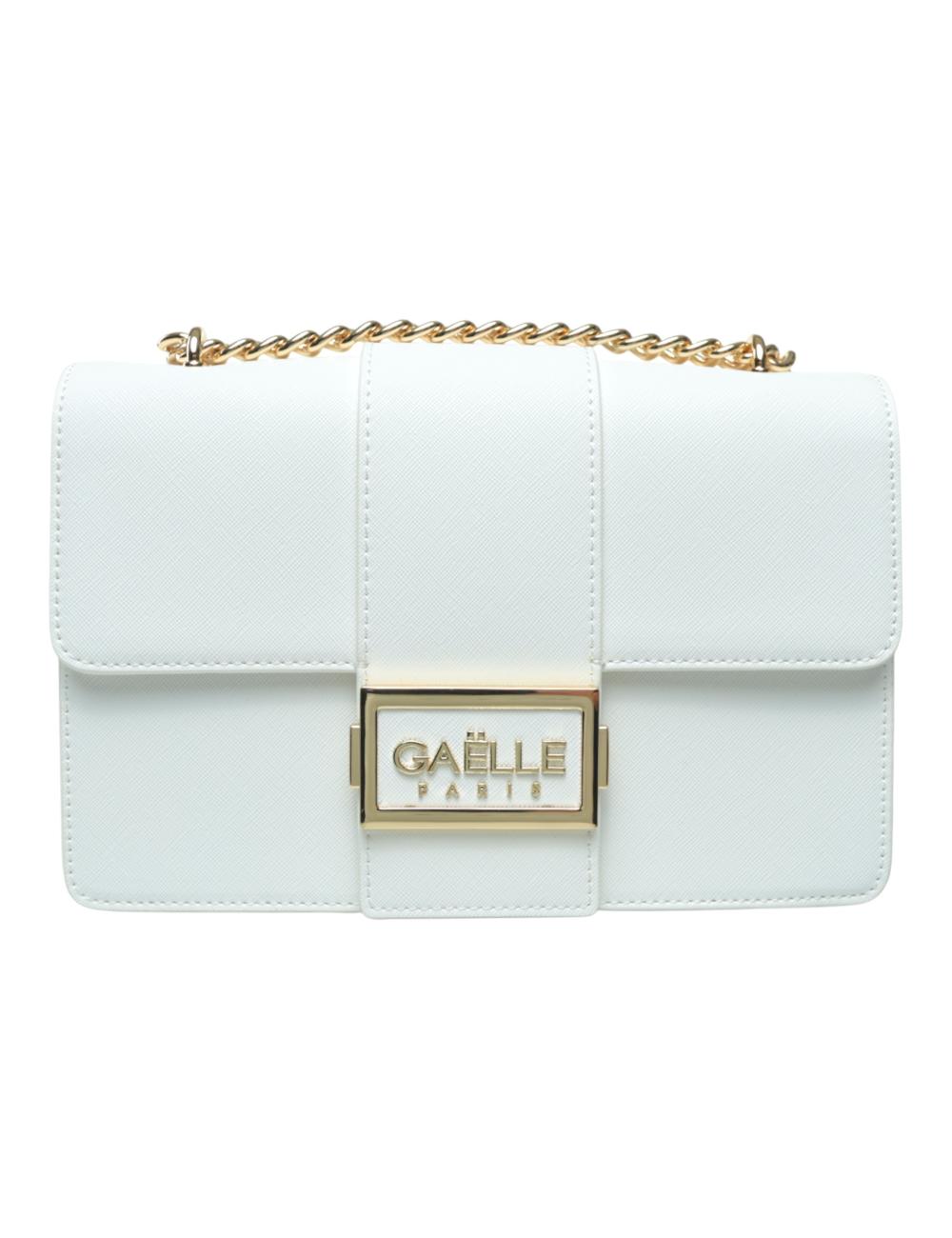 Gaëlle Paris White Shoulder Bag with Chain and Metallic Logo