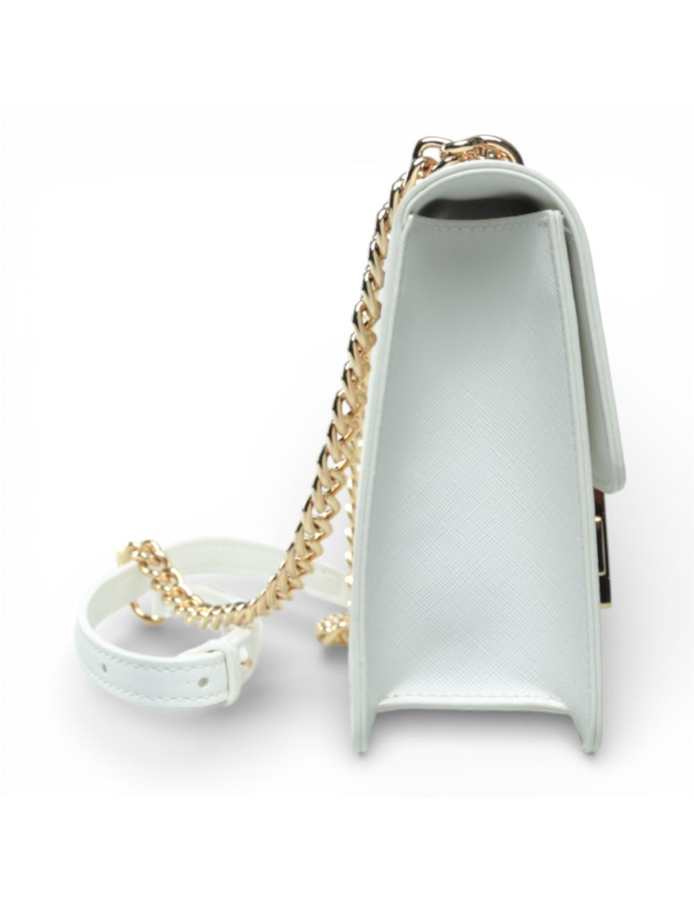 Gaëlle Paris White Shoulder Bag with Chain and Metallic Logo