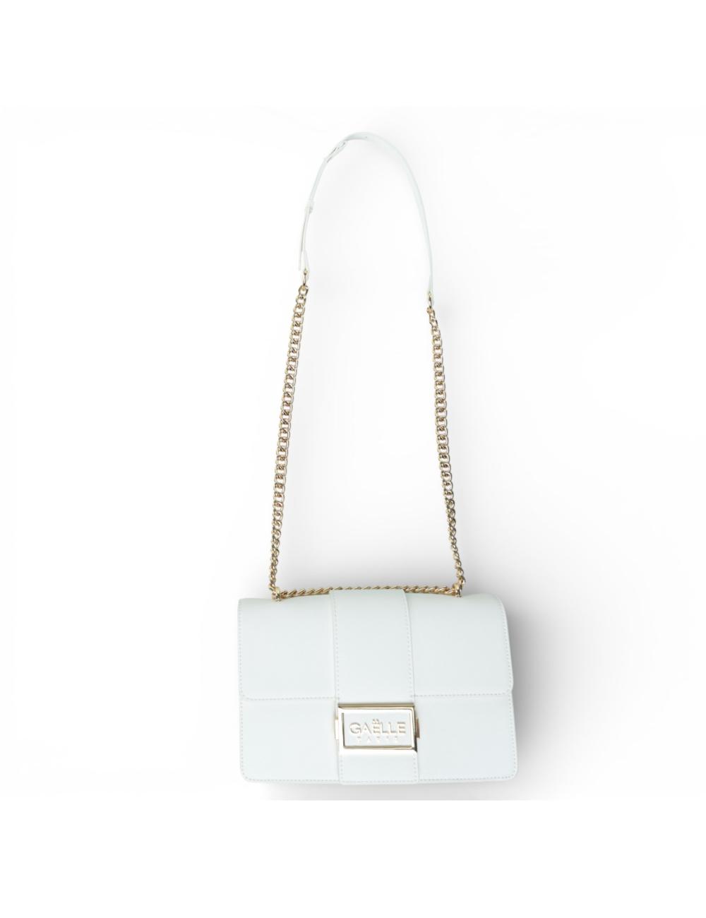Gaëlle Paris White Shoulder Bag with Chain and Metallic Logo