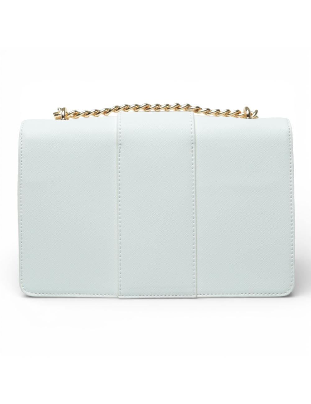 Gaëlle Paris White Shoulder Bag with Chain and Metallic Logo