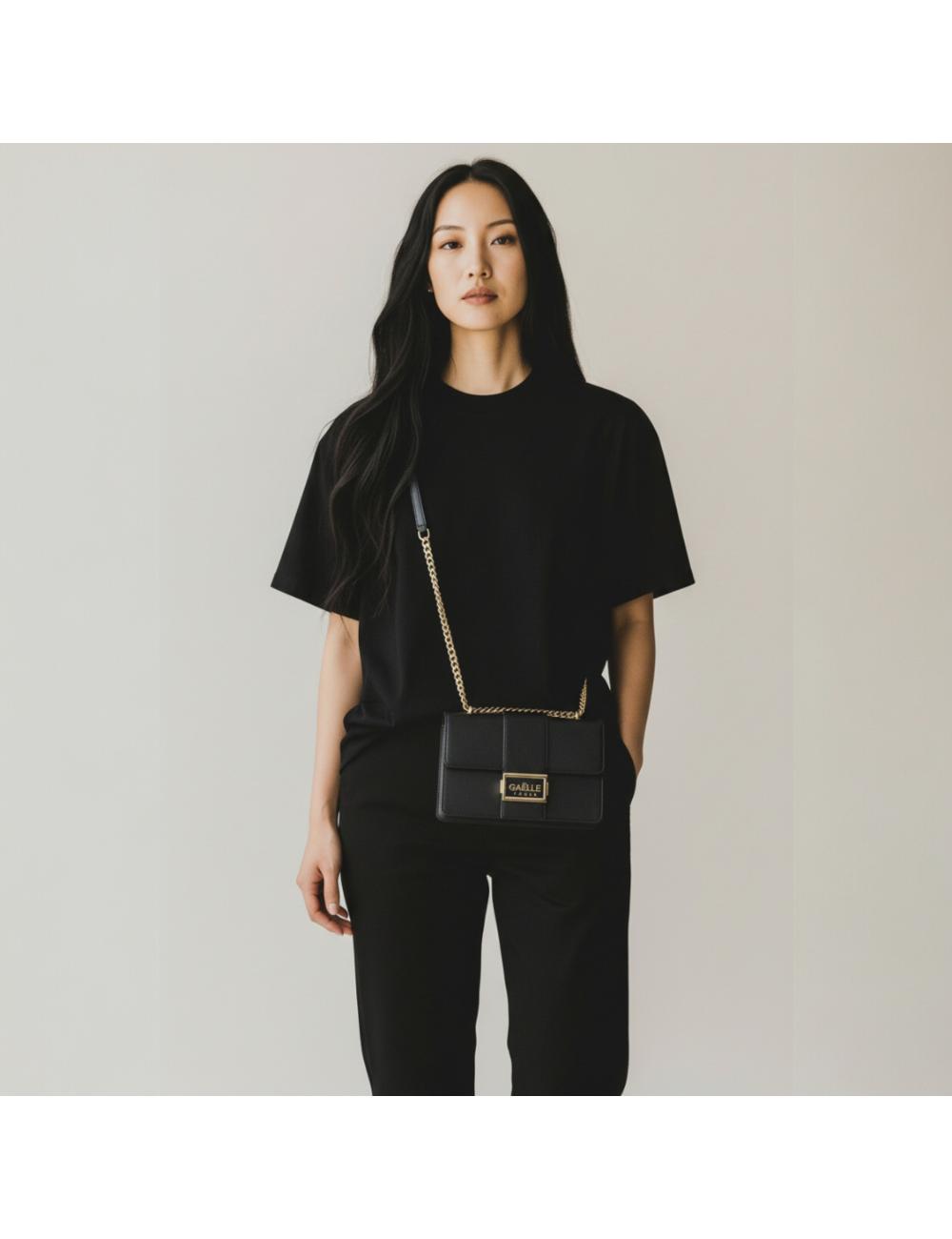 Gaëlle Paris Borsa Tracolla mini nera logo oro