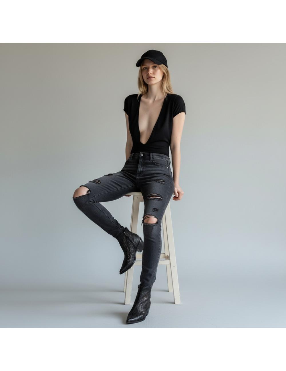 Zolfo Stivaletti Texani Traforati Neri