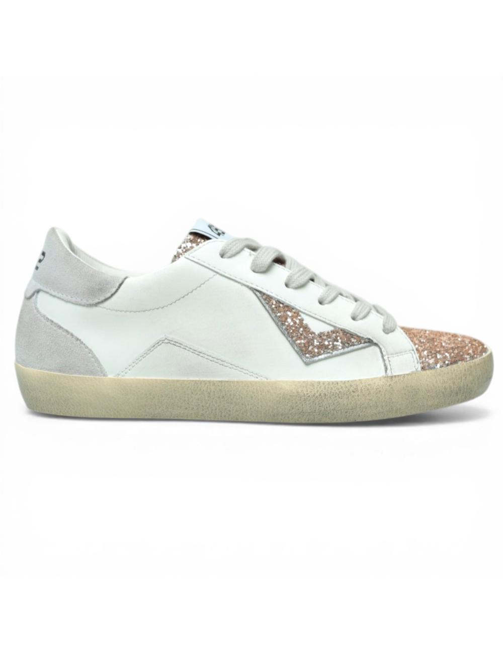 4B12 Suprime women's low sneakers white glitter rose gold
