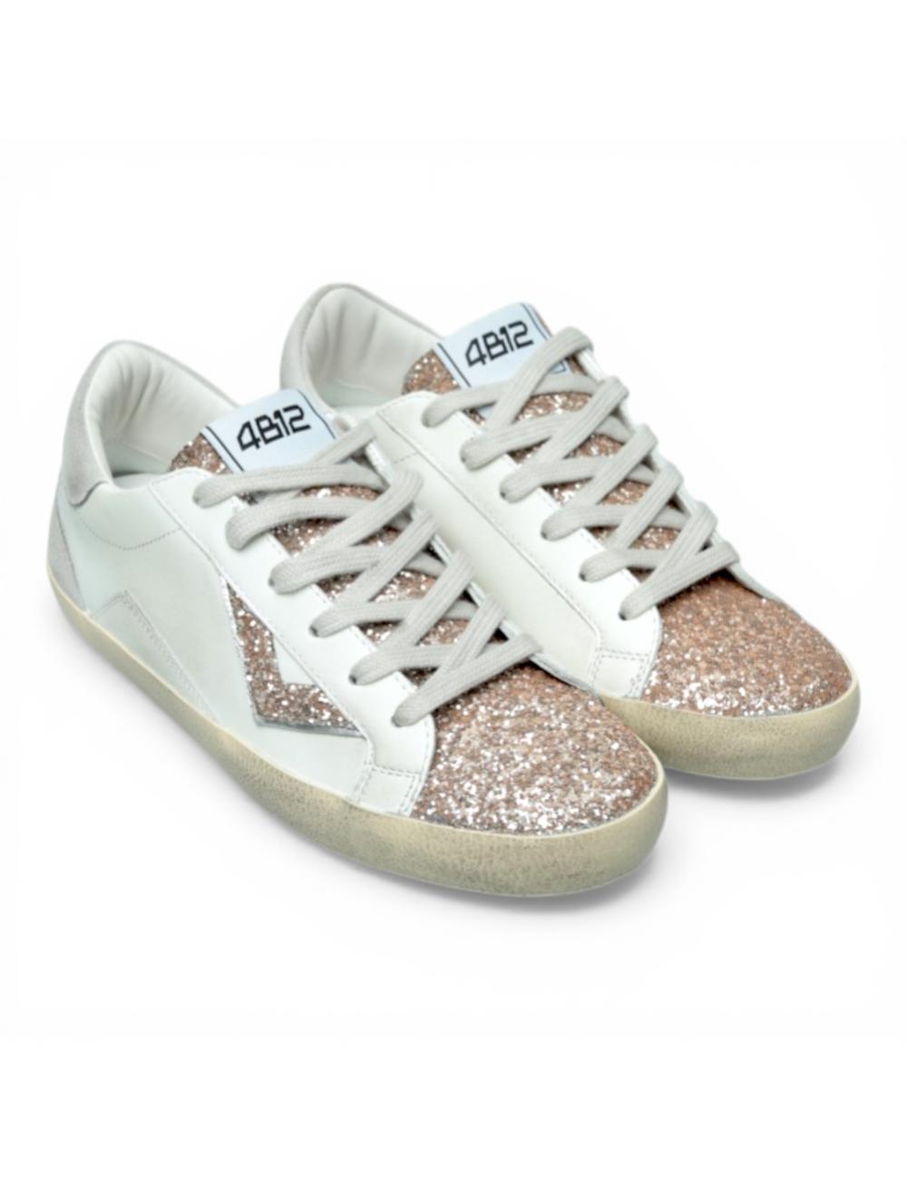 4B12 Suprime women's low sneakers white glitter rose gold