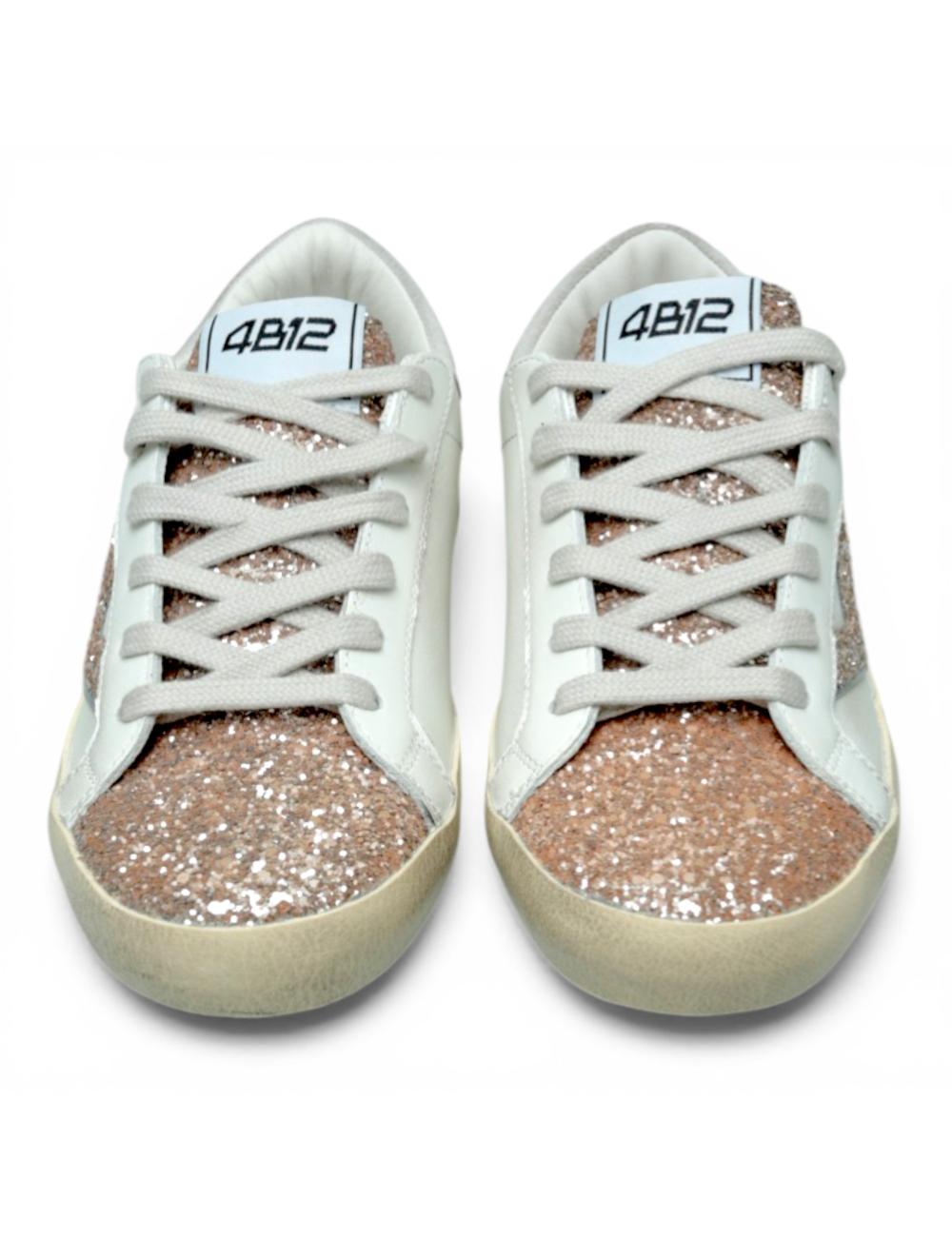 4B12 Suprime women's low sneakers white glitter rose gold