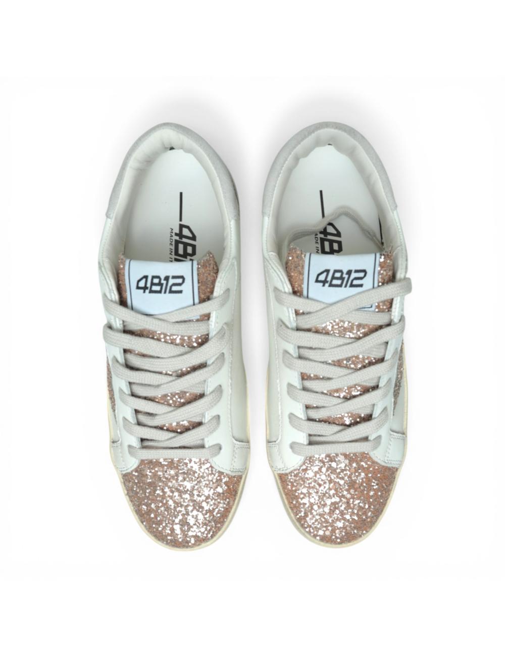 4B12 Suprime women's low sneakers white glitter rose gold