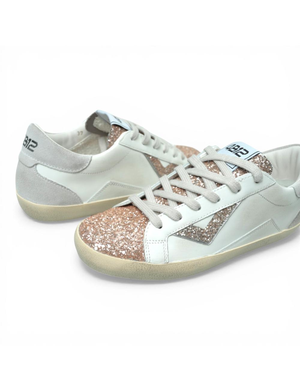 4B12 sneakers basse donna Suprime bianco glitter oro rosa