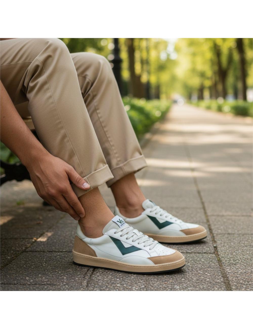 4B12 sneakers basse uomo Playnew bianco beige verde