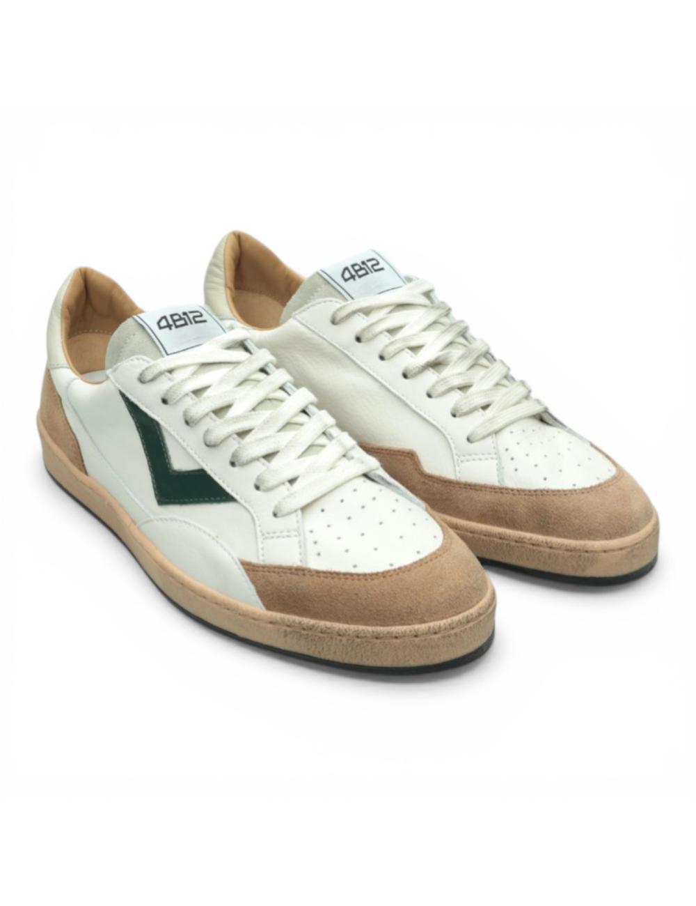 4B12 Men's Playnew Low Sneakers White Beige Green