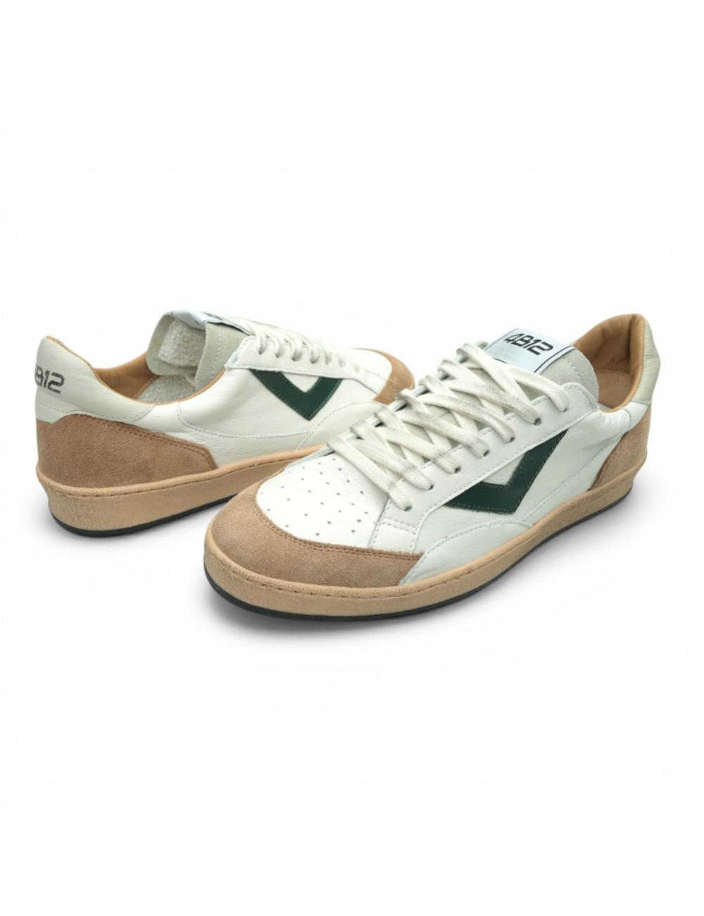 4B12 Men's Playnew Low Sneakers White Beige Green