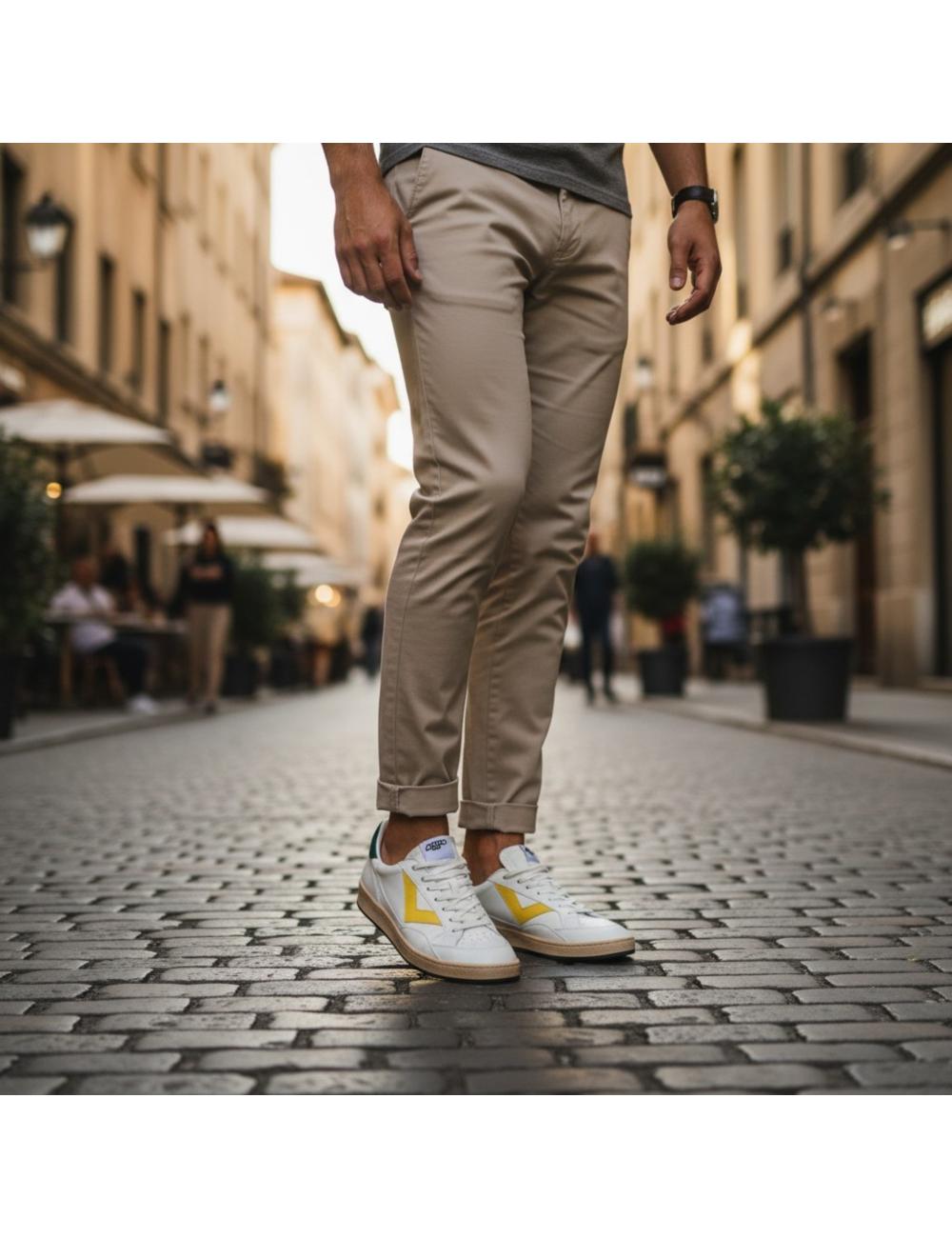 4B12 sneakers basse uomo Playnew bianco verde giallo