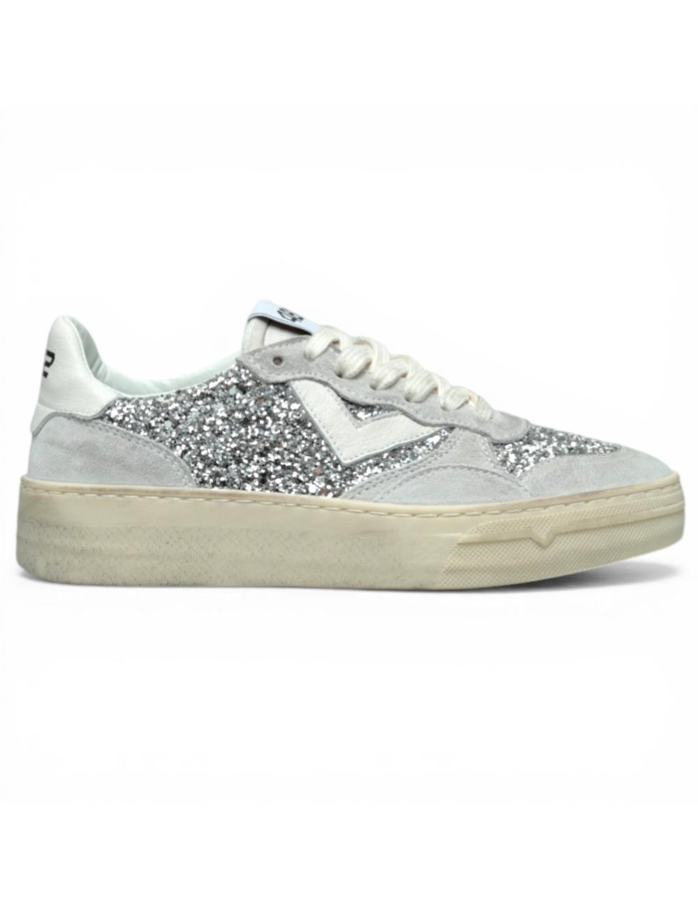 4B12 Women's Hyper Sneakers White Silver Glitter