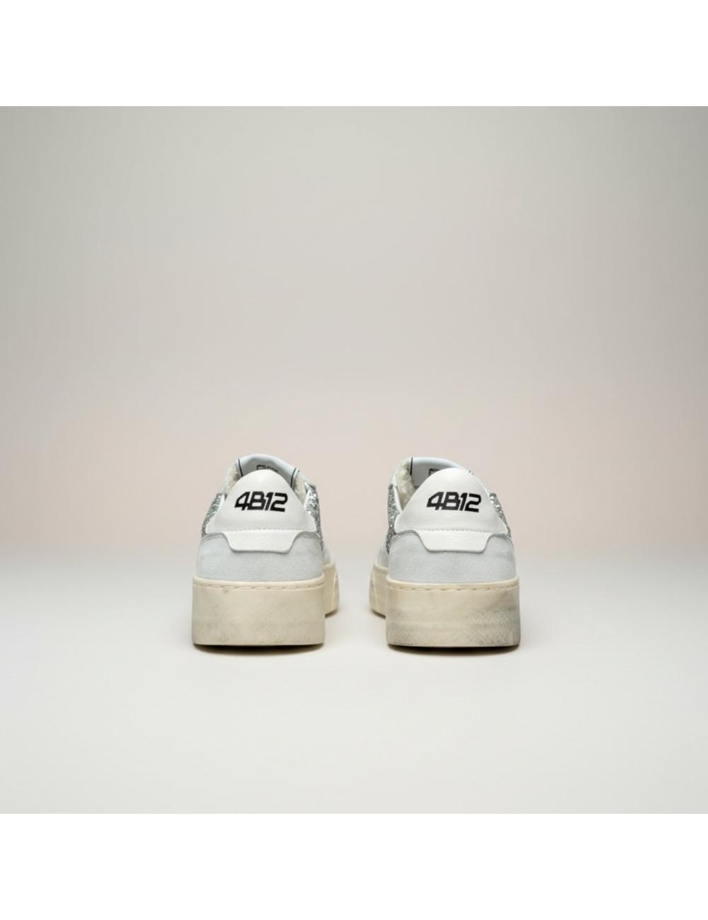 4B12 Women's Hyper Sneakers White Silver Glitter