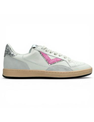 4B12 sneakers Playnew bianco fuxia glitter argento
