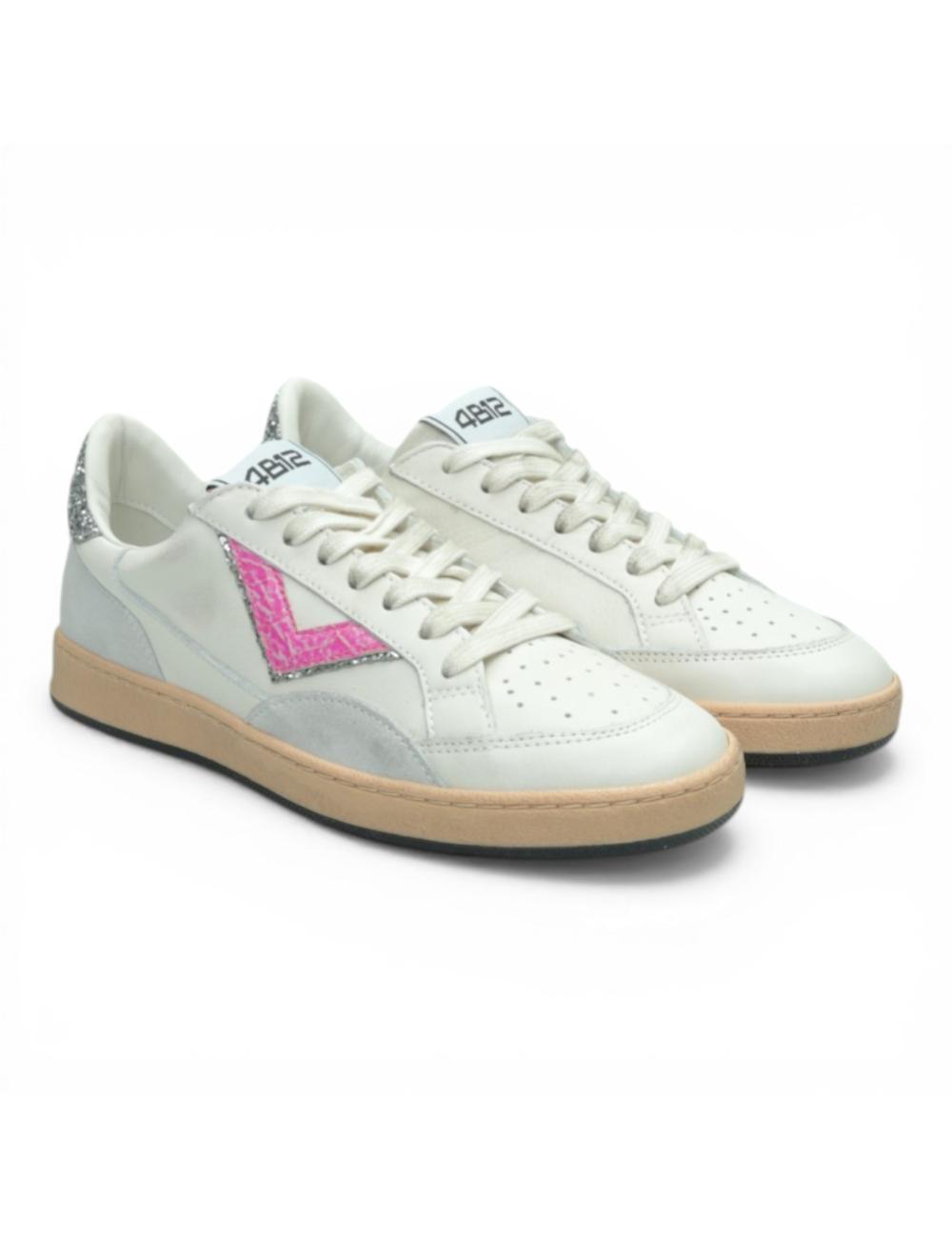 4B12 sneakers Playnew bianco fuxia glitter argento