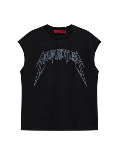 Acupuncture black sleeveless t-shirt