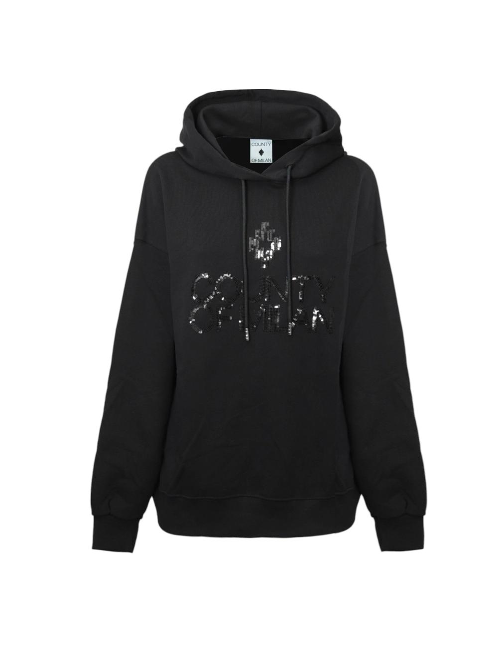 County of milan black hooded sweatshirt with sequins