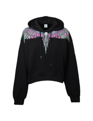 County of milan black sweatshirt with lilac feathers