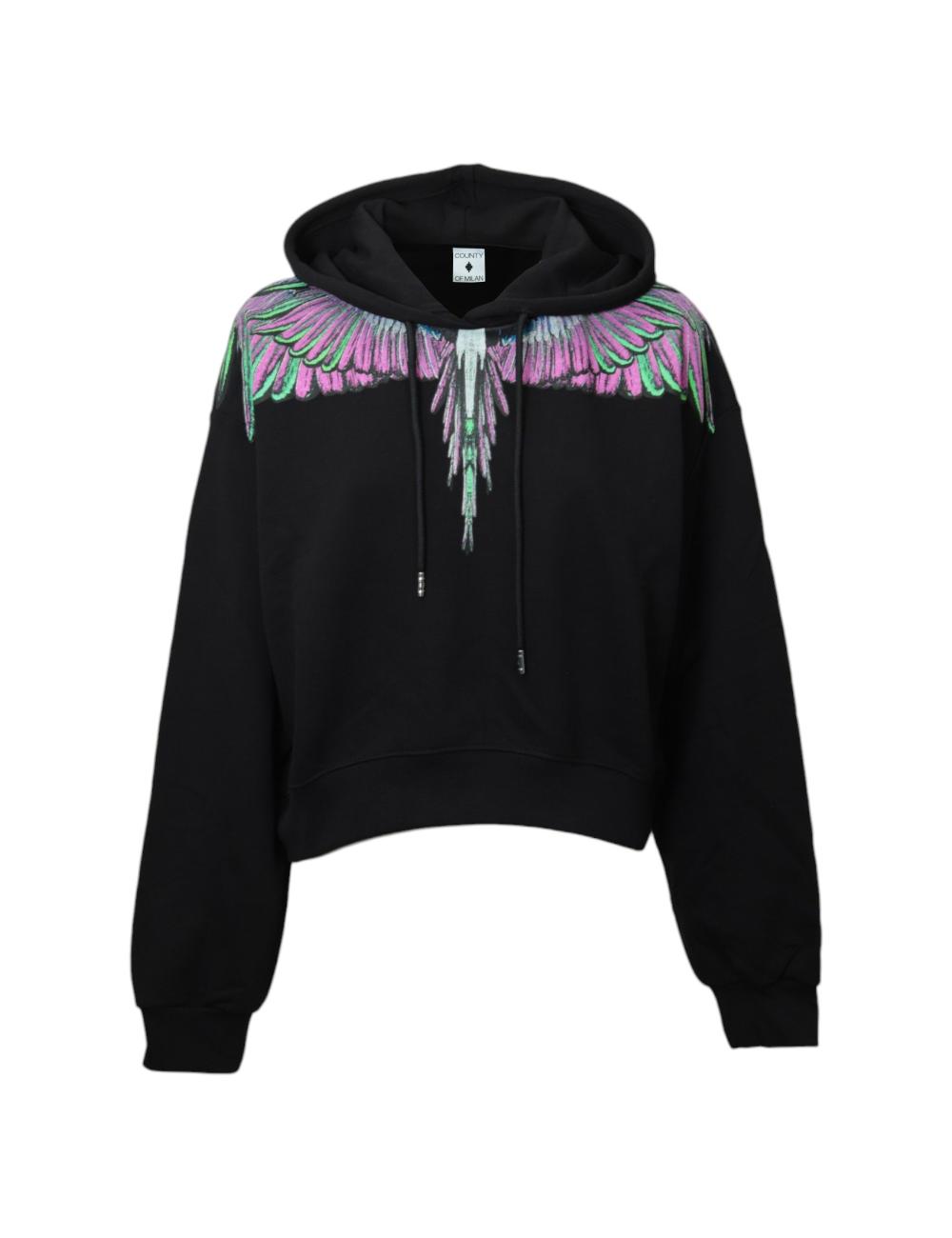 County of milan black sweatshirt with lilac feathers